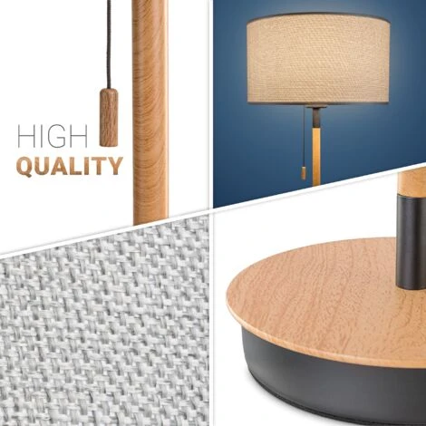 Paco Home Lampadaire Salon Abat-Jour Tissu Lampe À Poser Textile E27 Veilleuse Gris (Ø28cm), Lampe De Table - Noir – Image 4