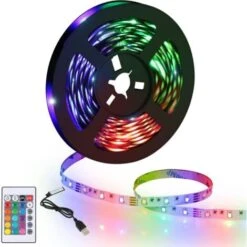 Ruban LED 5M, LED Chambre RGB Lumineuse Flexible, Bande LED Lumière LED Multicolore Avec Télécommande Pour Chambre, Cuisine, TV, Fête