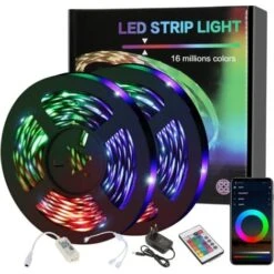 Ruban LED, 10M WIFI Bluetooth Bande LED RGB 12V, Led Ruban Lumineuse Flexible Multicolore Auto-adhésif Avec Télécommande 24 Touches, Pour Maison, Cuisine, Noël, TV, Chambre Décoration
