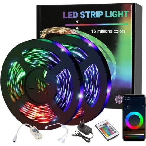 Ruban LED, 10M WIFI Bluetooth Bande LED RGB 12V, Led Ruban Lumineuse Flexible Multicolore Auto-adhésif Avec Télécommande 24 Touches, Pour Maison, Cuisine, Noël, TV, Chambre Décoration