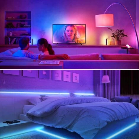 Ruban LED, 10M WIFI Bluetooth Bande LED RGB 12V, Led Ruban Lumineuse Flexible Multicolore Auto-adhésif Avec Télécommande 24 Touches, Pour Maison, Cuisine, Noël, TV, Chambre Décoration – Image 4