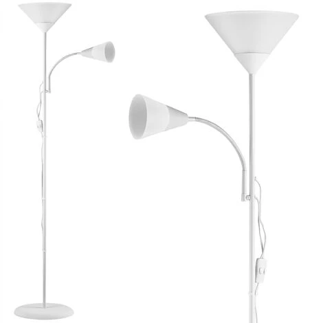 Lampadaire Sur Pied Avec Liseuse Luminaire Lampe Orientable 175 Cm Blanc Ou Noir-Blanc