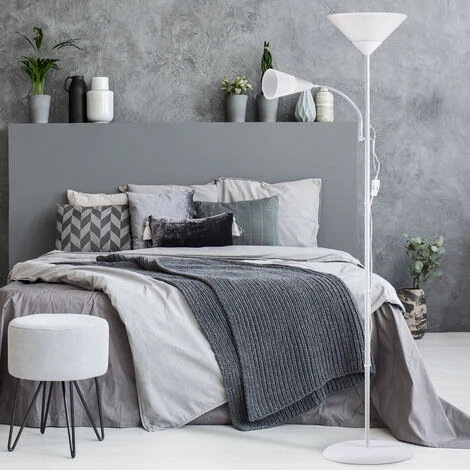 Lampadaire Sur Pied Avec Liseuse Luminaire Lampe Orientable 175 Cm Blanc Ou Noir-Blanc – Image 2