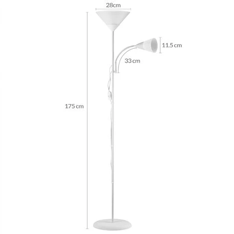 Lampadaire Sur Pied Avec Liseuse Luminaire Lampe Orientable 175 Cm Blanc Ou Noir-Blanc – Image 3