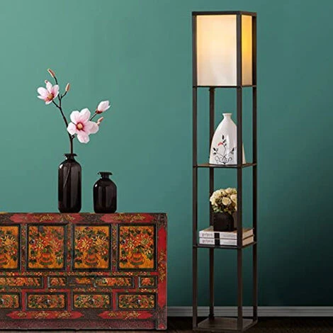 Hofuton Lampadaire Sur Pied 159 Cm En Bois Avec 3 Etagères Et Abat-jour En Tissu, Idéal Pour Salon Et Chambre – Image 5