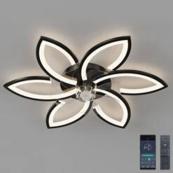 Ventilateur De Plafond Silencieux Avec Lumière Avec Télécommande Et éclairage APP Dimmable Couleur Luminosité 70W Créatif Acrylique Forme De Fleur Plafonnier Avec Ventilateur (Noir) [Classe énergétiqu
