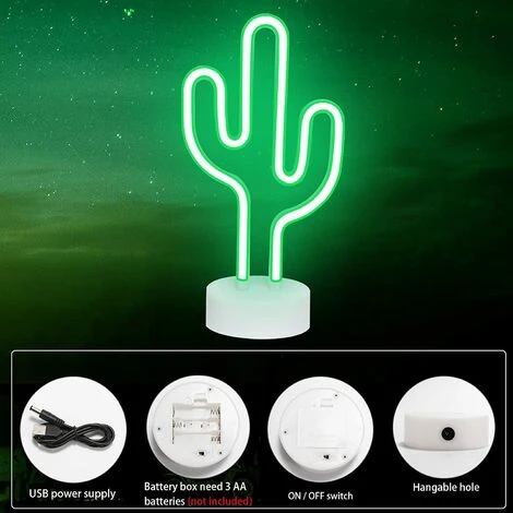 Cactus En Néon à LED, Lampe De Table Décorative En Néon Fonctionne Sur Piles Ou USB, Lumières Décoratives De Salon Pour Les Fêtes De Noël Cadeaux Pour Enfants – Image 5
