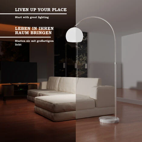 Jago® Lampadaire à Arc - Rétro, Vintage, Abat-Jour Rotatif, Réglable En Hauteur (145-220 Cm), Blanc, E27, 60 W, LED, Base En Marbre - Lampe Courbée, Arceau, Sur Pied, Salon, Chambre – Image 2