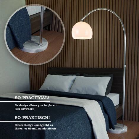 Jago® Lampadaire à Arc - Rétro, Vintage, Abat-Jour Rotatif, Réglable En Hauteur (145-220 Cm), Blanc, E27, 60 W, LED, Base En Marbre - Lampe Courbée, Arceau, Sur Pied, Salon, Chambre – Image 4