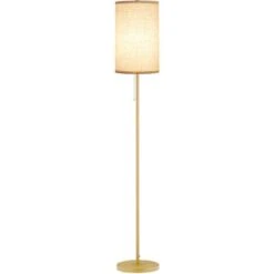 HOMCOM Lampadaire Design Néo-rétro 40 W Max. Piètement Mât Acier Doré Abat-jour Lin Crème