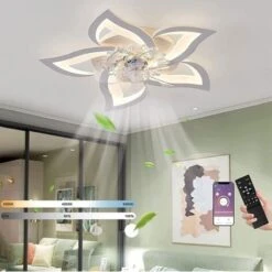 Ventilateur De Plafond Silencieux à LED Avec éclairage, Plafonnier De Chambre à Coucher 50W, Avec Télécommande Et Lampe à Intensité Variable APP Avec Ventilateur Acrylique Lampes Cuisine De Salon [Cla