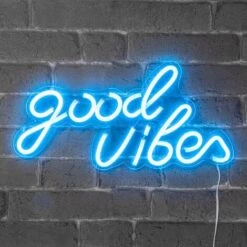 Neon Led Good Vibes 40,5CM - Neon Mural Bleu Sur Secteur - Lampe Neon Enseigne Avec Interrupteur ON/OFF Pour Deco Chambre Decoration Salon Decoration Lumineuse Interieur