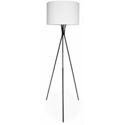 Lampadaire Filaire Trépied En Tissu Blanc Et Pieds Noirs H 152cm Pour Intérieur