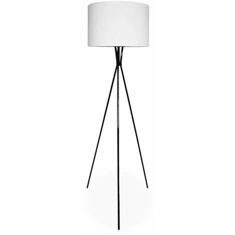 Lampadaire Filaire Trépied En Tissu Blanc Et Pieds Noirs H 152cm Pour Intérieur