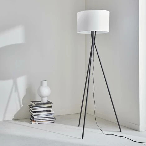 Lampadaire Filaire Trépied En Tissu Blanc Et Pieds Noirs H 152cm Pour Intérieur – Image 3