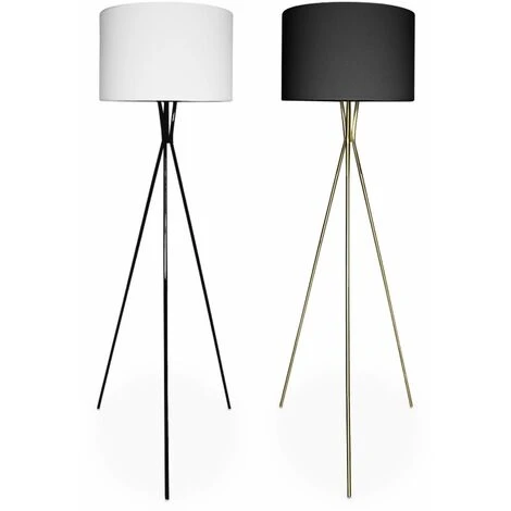 Lampadaire Filaire Trépied En Tissu Blanc Et Pieds Noirs H 152cm Pour Intérieur – Image 4