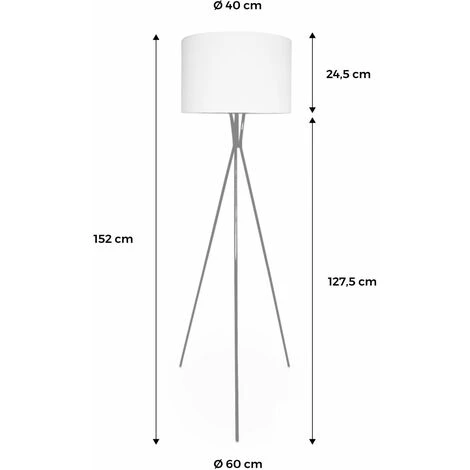 Lampadaire Filaire Trépied En Tissu Blanc Et Pieds Noirs H 152cm Pour Intérieur – Image 5
