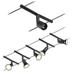 Paulmann Système De Corde Séat Noir Matt, Chrome 5 Spots Sans Ampoules Max. 10W GU5,3 DC 60VA