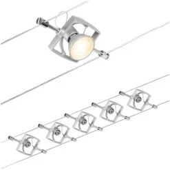 Paulmann Système De Corde Set Mac II Chrome Matt 5 Taches Sans Ampoules Max. 5x10W GU5,3 DC 60VA