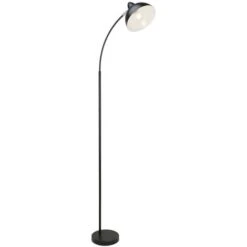 Lampadaire Daron Noir E27 1x Max 40w B: 48cm H: 158cm Ø20cm Avec Interrupteur De La Marche