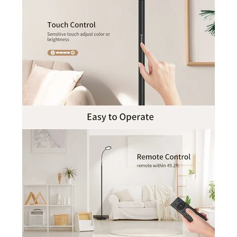 Lampadaire Sur Pied Salon, Lampadaire LED 12W, 4 Températures De Couleur, Gradation En Continu, Télécommande Et Commande Tactile,col Flexible,Minuterie 1H,Lampe Sur Pied Pour Salon,Chambre,Noi – Image 2
