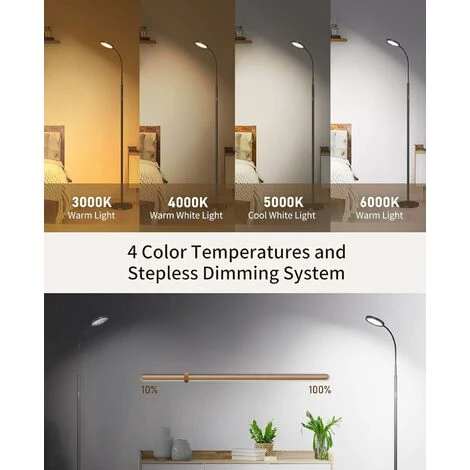 Lampadaire Sur Pied Salon, Lampadaire LED 12W, 4 Températures De Couleur, Gradation En Continu, Télécommande Et Commande Tactile,col Flexible,Minuterie 1H,Lampe Sur Pied Pour Salon,Chambre,Noi – Image 3