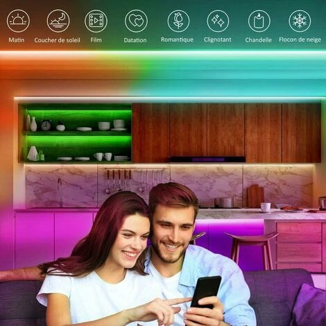 Ruban LED, 20M Bande LED Ultra-longue Lumineuse LED 5050 RGB Contrlé Par Télécommande APP, Synchroniser Avec Rythme De Musique, Led Ruban Pour Chambre, Mariage, Fête, Nol, Cuisine [Classe énergétique – Image 4