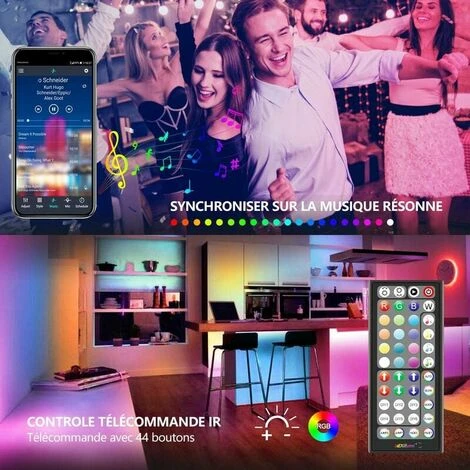 Ruban LED, 20M Bande LED Ultra-longue Lumineuse LED 5050 RGB Contrlé Par Télécommande APP, Synchroniser Avec Rythme De Musique, Led Ruban Pour Chambre, Mariage, Fête, Nol, Cuisine [Classe énergétique – Image 5