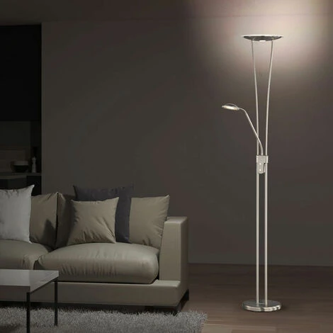 Lampadaire, Uplighter, Salle à Manger, LED, Dimmable, Liseuse, Lampadaire, Dimmable, Mobile, Variateur 3 Niveaux, 2x LED 25W 5W 3500Lm, LxlxH 50x25x180 Cm