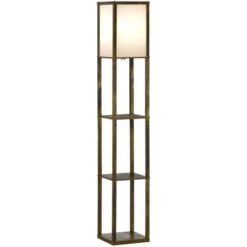 HOMCOM Lampadaire étagère Lampe étagère 26L X 26l X 160H Cm 3 étagères 4 Niveaux MDF Aspect Bois Vieilli