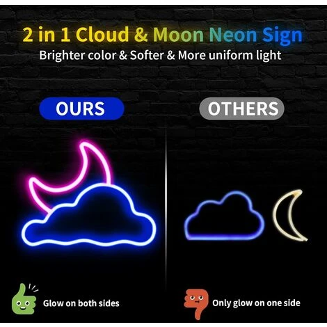 Panneau Néon, Nuage Et Lune LED Néon, Panneau Néon Pour La Décoration Murale, Alimentation USB LED Néon Logo Pour La Décoration De Fête De Mariage Dans La Chambre Des Enfants – Image 3