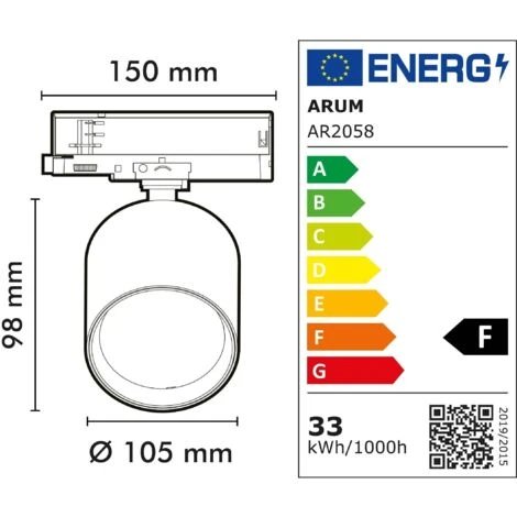 Spot Tracklight Noir 33W Pour Rail 4 Wires Equi 180W 2900Lm Température De Couleur: Blanc Neutre 4000K – Image 5