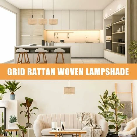 Abat-jour En Osier Rotin Lustre Abat-jour Tissé Plafonnier Couvre Clip Sur Abat-jour Ampoule Pour Table Mur Plafond Lampadaire – Image 4