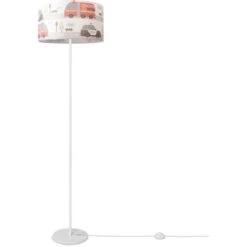 Paco Home Lampadaire Chambre Enfant Abat-Jour BÃ©bÃ© Voitures Police Pompiers E27 Design 1 (Ø38 Cm), Lampadaire à Un Pied - Blanc
