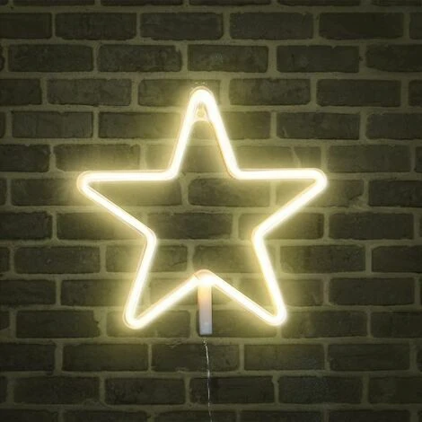 Enseigne Au Néon Décoration Murale Néons Pour Chambre à Coucher Applique Murale à Piles Et Enseigne LED à Commande USB Pour Cadeaux Pour Enfants Maison, Fête, Noël (Étoile Blanc Chaud) CHAM