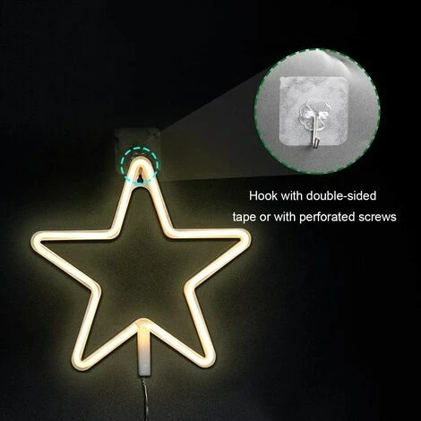 Enseigne Au Néon Décoration Murale Néons Pour Chambre à Coucher Applique Murale à Piles Et Enseigne LED à Commande USB Pour Cadeaux Pour Enfants Maison, Fête, Noël (Étoile Blanc Chaud) CHAM – Image 2