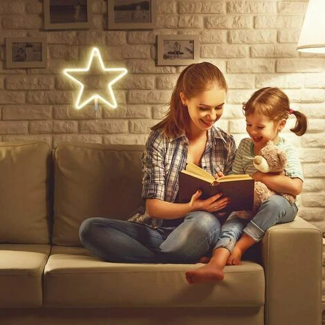 Enseigne Au Néon Décoration Murale Néons Pour Chambre à Coucher Applique Murale à Piles Et Enseigne LED à Commande USB Pour Cadeaux Pour Enfants Maison, Fête, Noël (Étoile Blanc Chaud) CHAM – Image 5