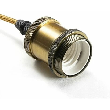 DHKLFA Suspension Luminaire En Métal Suspension De Lampe Douilles De Lampe E27 Avec Câble, Douille De Lampe Douille De Suspension De Plafond Tressé Bronze Réglable 90cm, Pour éclairage Au Plafond (gol – Image 2
