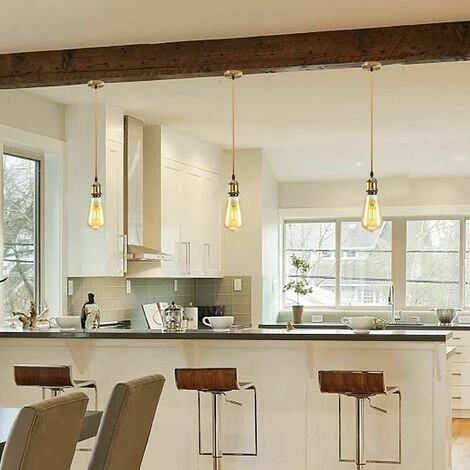 DHKLFA Suspension Luminaire En Métal Suspension De Lampe Douilles De Lampe E27 Avec Câble, Douille De Lampe Douille De Suspension De Plafond Tressé Bronze Réglable 90cm, Pour éclairage Au Plafond (gol – Image 4