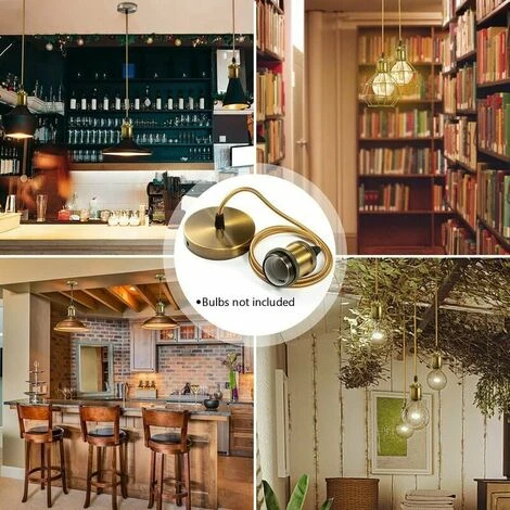 DHKLFA Suspension Luminaire En Métal Suspension De Lampe Douilles De Lampe E27 Avec Câble, Douille De Lampe Douille De Suspension De Plafond Tressé Bronze Réglable 90cm, Pour éclairage Au Plafond (gol – Image 5