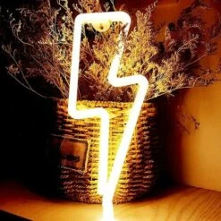 Eclair Neon,LED Forme De Foudre Enseigne Au Néon,Néon Batterie/USB Lumière De Nuit ,LED Lightning Sign Decor Light, Art Décoratif Lumières Décor Pour Chambre De Fournitures De Fête (Blanc Chaud)