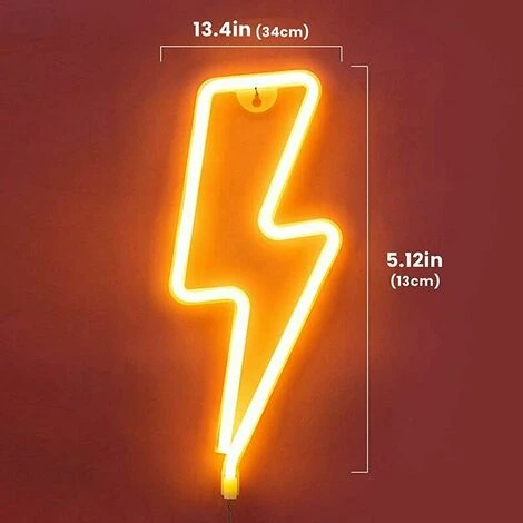 Eclair Neon,LED Forme De Foudre Enseigne Au Néon,Néon Batterie/USB Lumière De Nuit ,LED Lightning Sign Decor Light, Art Décoratif Lumières Décor Pour Chambre De Fournitures De Fête (Blanc Chaud) – Image 2