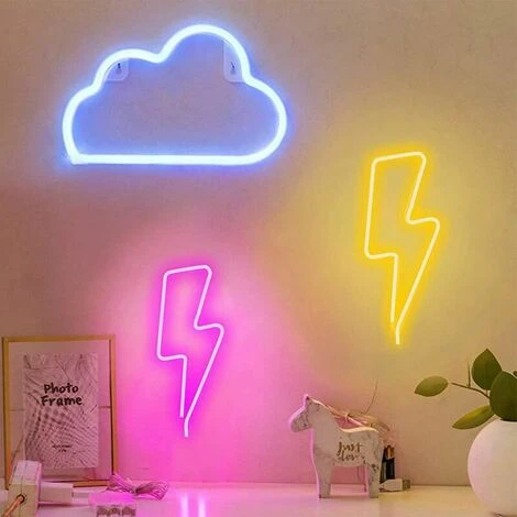 Eclair Neon,LED Forme De Foudre Enseigne Au Néon,Néon Batterie/USB Lumière De Nuit ,LED Lightning Sign Decor Light, Art Décoratif Lumières Décor Pour Chambre De Fournitures De Fête (Blanc Chaud) – Image 5