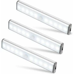 Lot De 3 Lampes 10 LED, Sans Fil, Rechargeable Par USB, Aimanté, Détecteur De Mouvement, 2 Modes D’Éclairage, Portable. Lumière De Placard, Baladeuse De Secours, Veilleuse Enfant, Appoint … [Cl