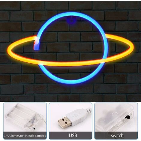 Enseigne Au N��on LED Planet Neon Light Cloud Lightning Applique Murale Led D��coration Murale Batterie/Aliment�� Par USB Pour La Maison Chambre D'enfants Bar Art Mural D��coration Plan��te Bicolore – Image 3