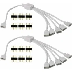 LED Strip Connector Y Splitter, 4 Broches 1 à 5 Ports LED RGB Splitter Pour RGB5050 RGB3528 Rgb2835 Bande Lumière (2 \/ Pack)