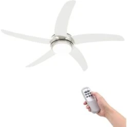 Ventilateur De Plafond Orné Avec Lampe 128 Cm Blanc
