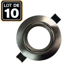 EUROPALAMP Lot De 10 Collerettes Supports Encastrables Orientables Spot LED Rond Alu Brossé - Diametre 90mm - Trou De Perçage 65mm