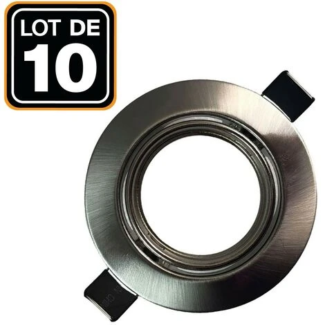 EUROPALAMP Lot De 10 Collerettes Supports Encastrables Orientables Spot LED Rond Alu Brossé - Diametre 90mm - Trou De Perçage 65mm
