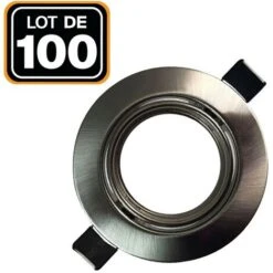 EUROPALAMP Lot De 100 Collerettes Supports Encastrables Orientables Spot LED Rond Alu Brossé - Diametre 90mm - Trou De Perçage 65mm